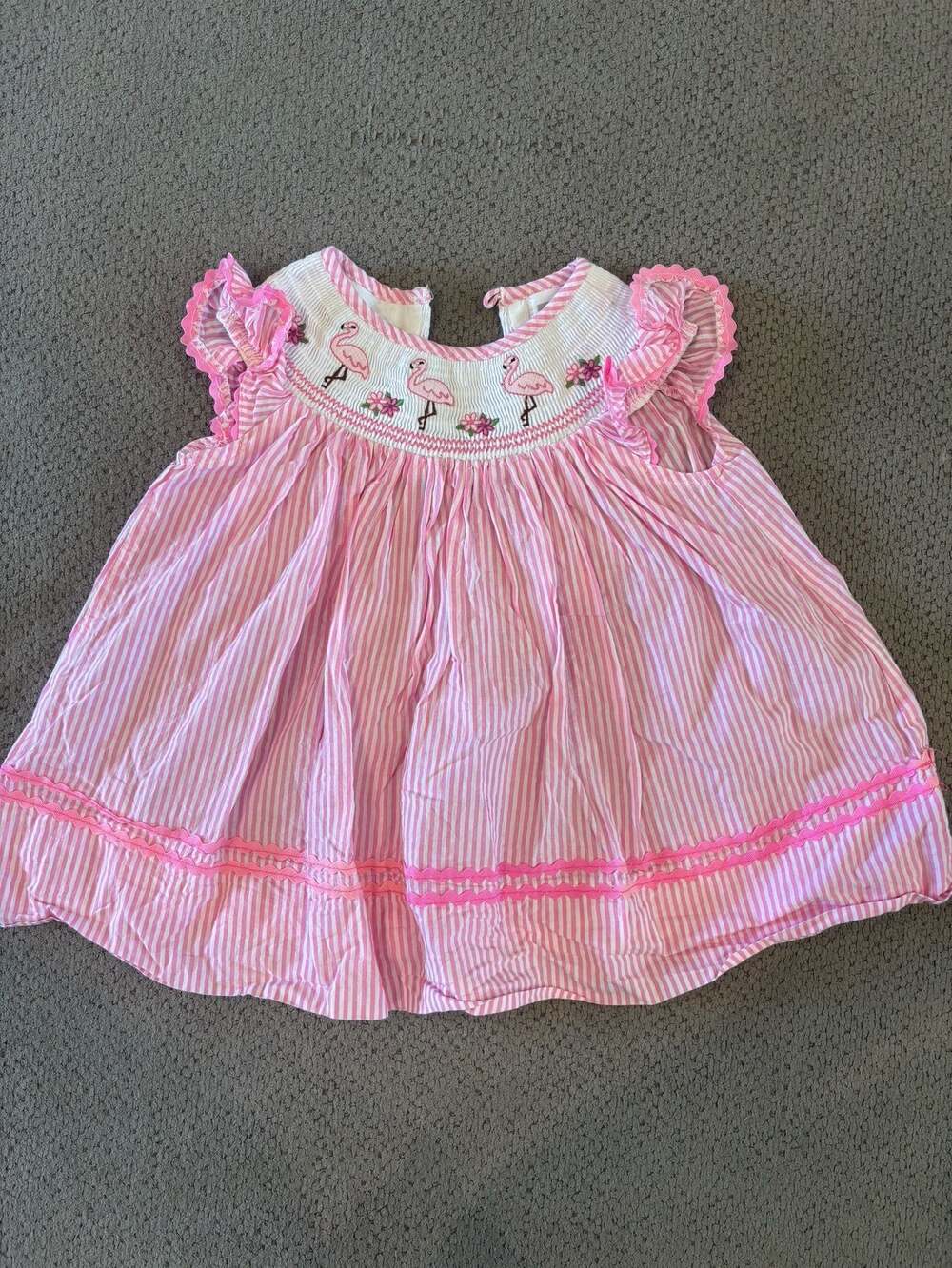 Lil Cactus Pink Striped Flamingo Smocked Bishop Dress